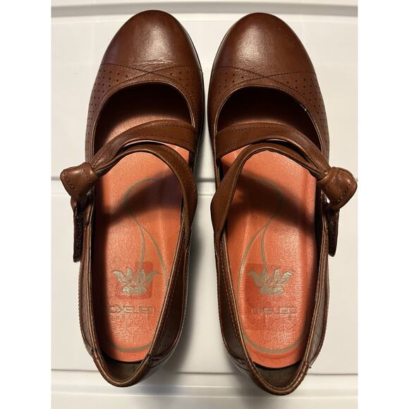 Dansko Leather Mary Janes Deidra Knot Brown Cognac Comfort Shoes Size 8.5-9 - Picture 3 of 10